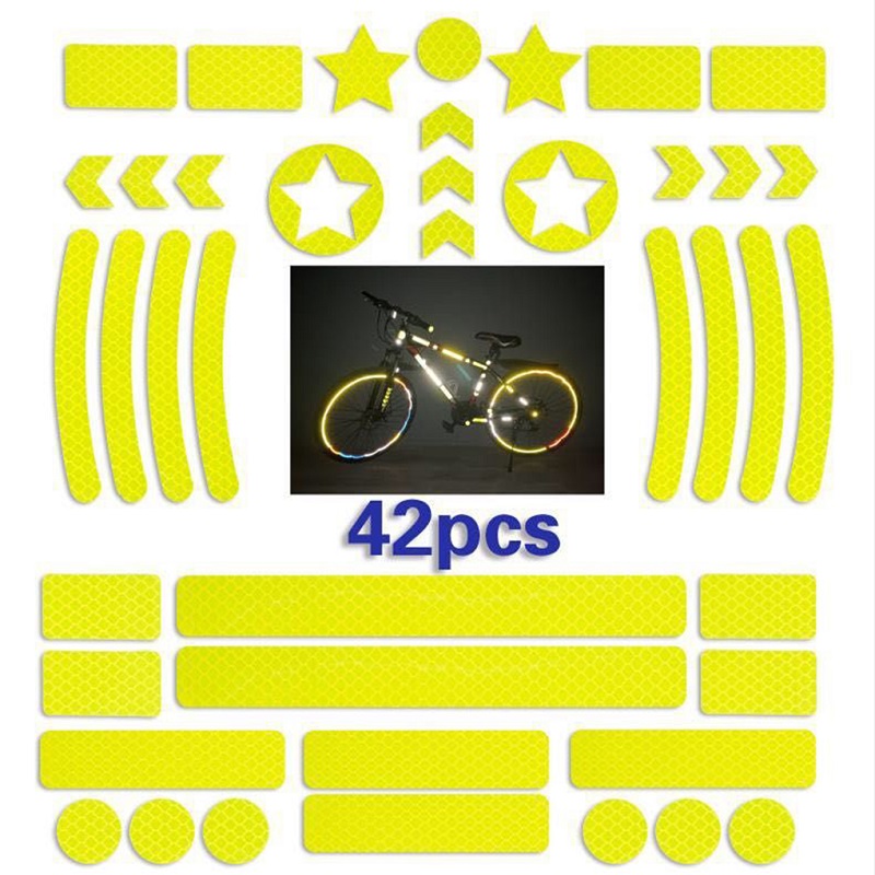 Spoke Reflector Set - สติกเกอร์สะท้อนแสงติดล้อขนาด42ชิ้น/เซ็ตมีกาวในตัวเทปสะท้อนแสงขอบดุมล้อแถบความปลอดภัยสำหรับกลางคืนริมถนนสำหรับตัวหมวกกันน็อคสกู๊ตเตอร์เสือภูเขา