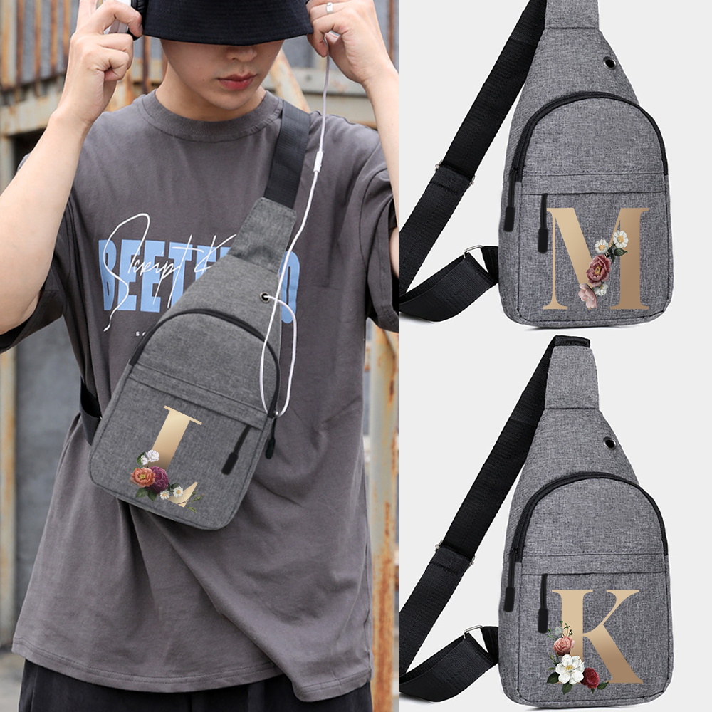 Cycling Commute Bag - กระเป๋าคาดอกผู้ชายแบบสะพายข้าง รุ่นตัวอักษรสีทอง สำหรับใส่โทรศัพท์และของจุกจิก กระเป๋าเก็บของสำหรับปั่นจักรยานและเดินทาง ปรับสายได้