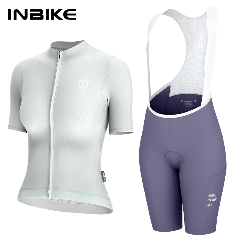 Cycling Community - ชุดเสื้อจักรยานสำหรับผู้หญิง INBIKE เสื้อเจอร์ซีย์แขนสั้นสำหรับปั่นจักรยานเสือหมอบ กางเกงจักรยานแบบมีสายรัดพร้อมกระเป๋า เสื้อผ้าสำหรับปั่นจักรยาน