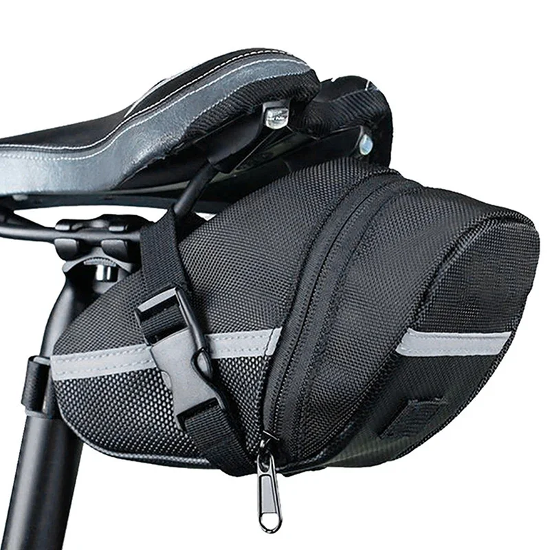Saddle Bag Under Seat - กระเป๋าใต้เบาะจักรยานแบบสะท้อนแสง ผ้าอ็อกซ์ฟอร์ดกันน้ำ ติดตั้งง่าย กระเป๋าหลังขนาดกะทัดรัด สำหรับจักรยานเสือภูเขาและจักรยานถนน