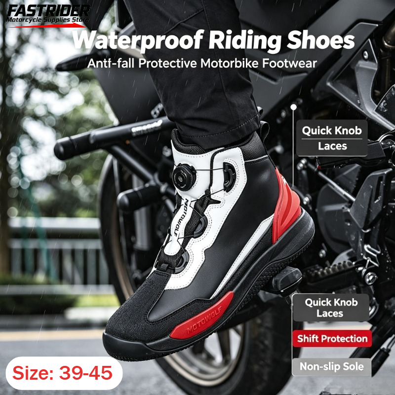 Cycling Shoes For Commute - รองเท้าปั่นจักรยานผู้ชาย หนังกันน้ำ รองเท้าบูทสำหรับแข่งรถ ใช้ได้ทุกฤดูกาล ระบายอากาศได้ดี ป้องกันการลื่นไถล