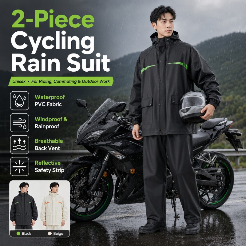 Cycling Rain Jacket Commute - ชุดกันฝนสำหรับปั่นจักรยานแบบกันน้ำ 2 ชิ้น สำหรับทุกเพศ – เสื้อแจ็คเก็ตและกางเกงสำหรับขี่จักรยาน