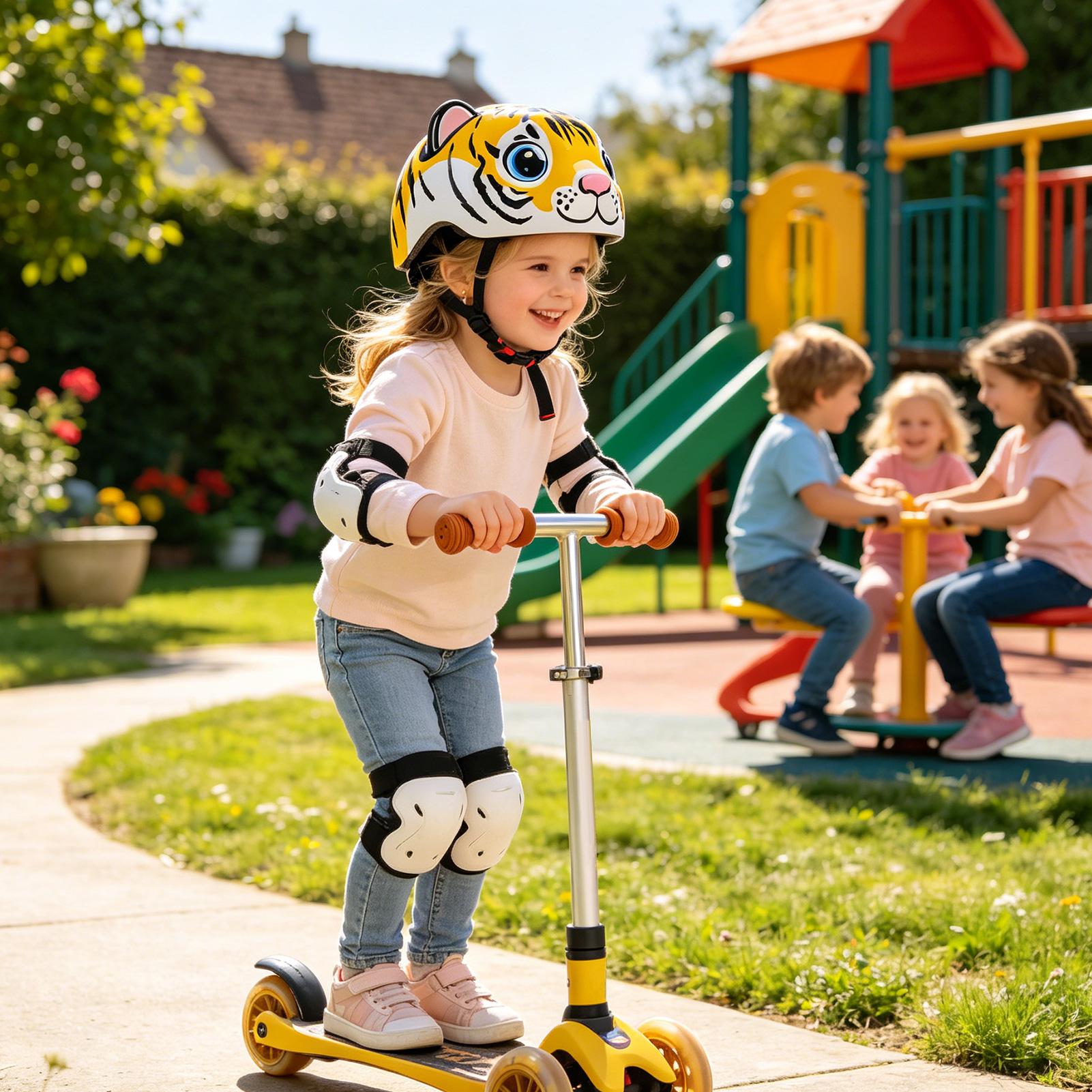 Commute Cycling Helmet - หมวกกันน็อคเด็กลายเสือ อุปกรณ์นิรภัยแบบปรับได้ หมวกกันน็อคเด็กสำหรับเด็กอายุ 2-6 ปี โรงเรียนประจำวัน