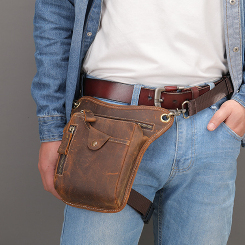Cycling Commute Bag - Vintage Pu หนังเอว Pack กระเป๋าขาผู้ชายผู้หญิงกันน้ํารถจักรยานยนต์สะโพกเข็มขัดต้นขากระเป๋าจักรยานกลางแจ้งโทรศัพท์ Cross