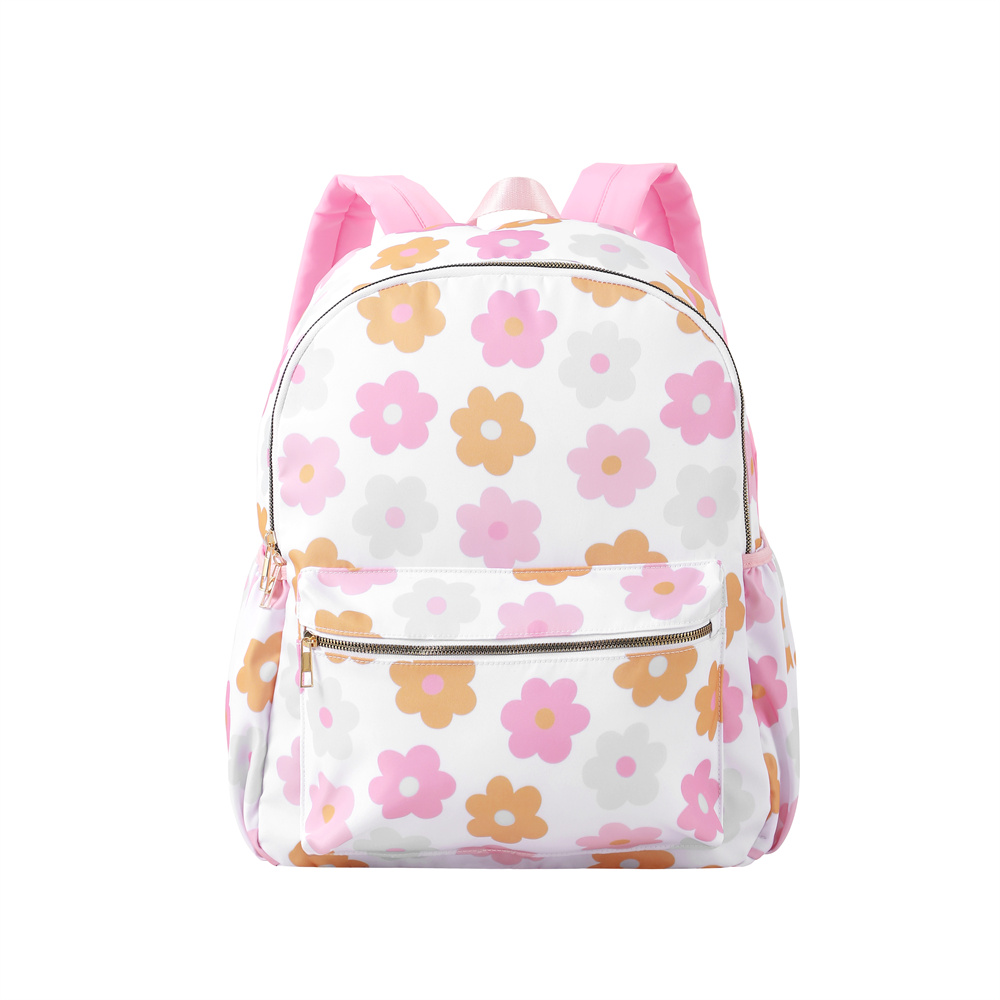 Saddle Bag Under Seat - กระเป๋าเป้สะพายหลังผ้าไนลอนลายดอกไม้สำหรับเด็กวัยรุ่นลายตารางหมากรุกยิ้มกลับไปที่ความจุขนาดใหญ่โรงเรียนน้ำหนักเบากระเป๋าหนังสือสำหรับวัยรุ่น